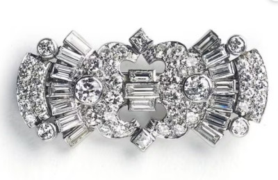 Lab-Created 4.37CT Baguette and Round Brilliant Cut Diamonds Art Deco Brooch Pin