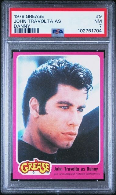 1978 TOPPS GREASE JOHN TRAVOLTA AS DANNY #9 PSA 7, POP 6, 9 HIGHER
