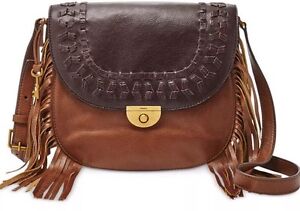 Fossil Emi Large Fringe Leather Saddle Bag Brown Purse Crossbody NWT $218 | eBay