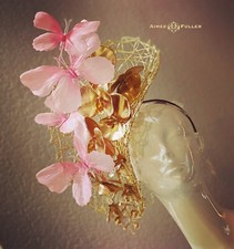 Golden Royal Ascot Hat Fascinator Kentucky Derby Hat Gold Pink Butterflies