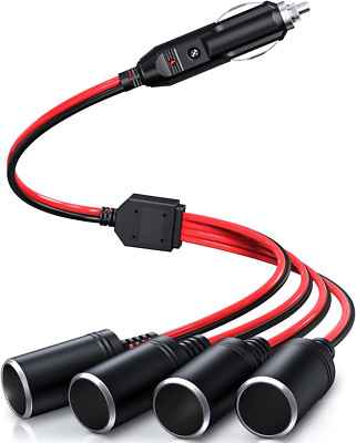 1 to 4 Car Cigarette Lighter Splitter Adapter Power Charger Port, 12V 24V Plu...
