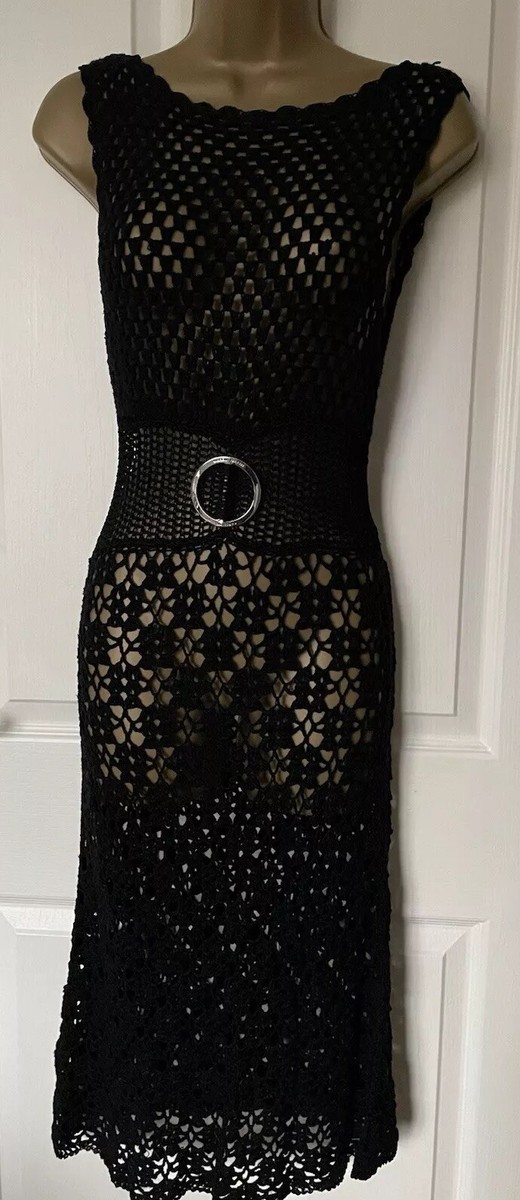 Stunning Karen Millen Black Crochet Sleeveless Dress Approx Size 10