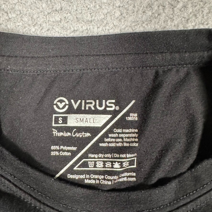 Virus Clothing Shirt Mens Small Black Crewneck Casual Preppy Long Sleeve Logo