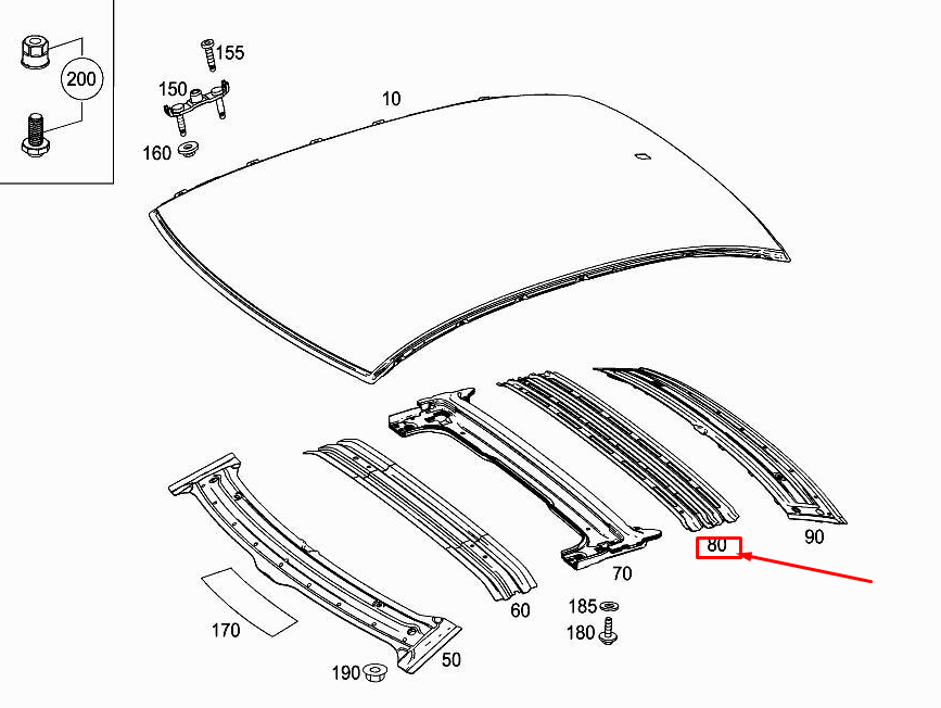 MERCEDES-BENZ S W222 Rear Roof Bow A2226510080