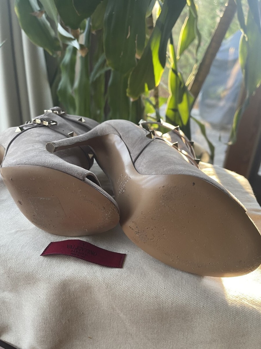 Valentino Garavani Rockstud Open-toe Ankle Boots Poudre Sz 35.5