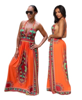 Fashion Nova Dress ASO Orange Maxi Halter Tribal Bohemian Multi Print XS S  RARE | eBay