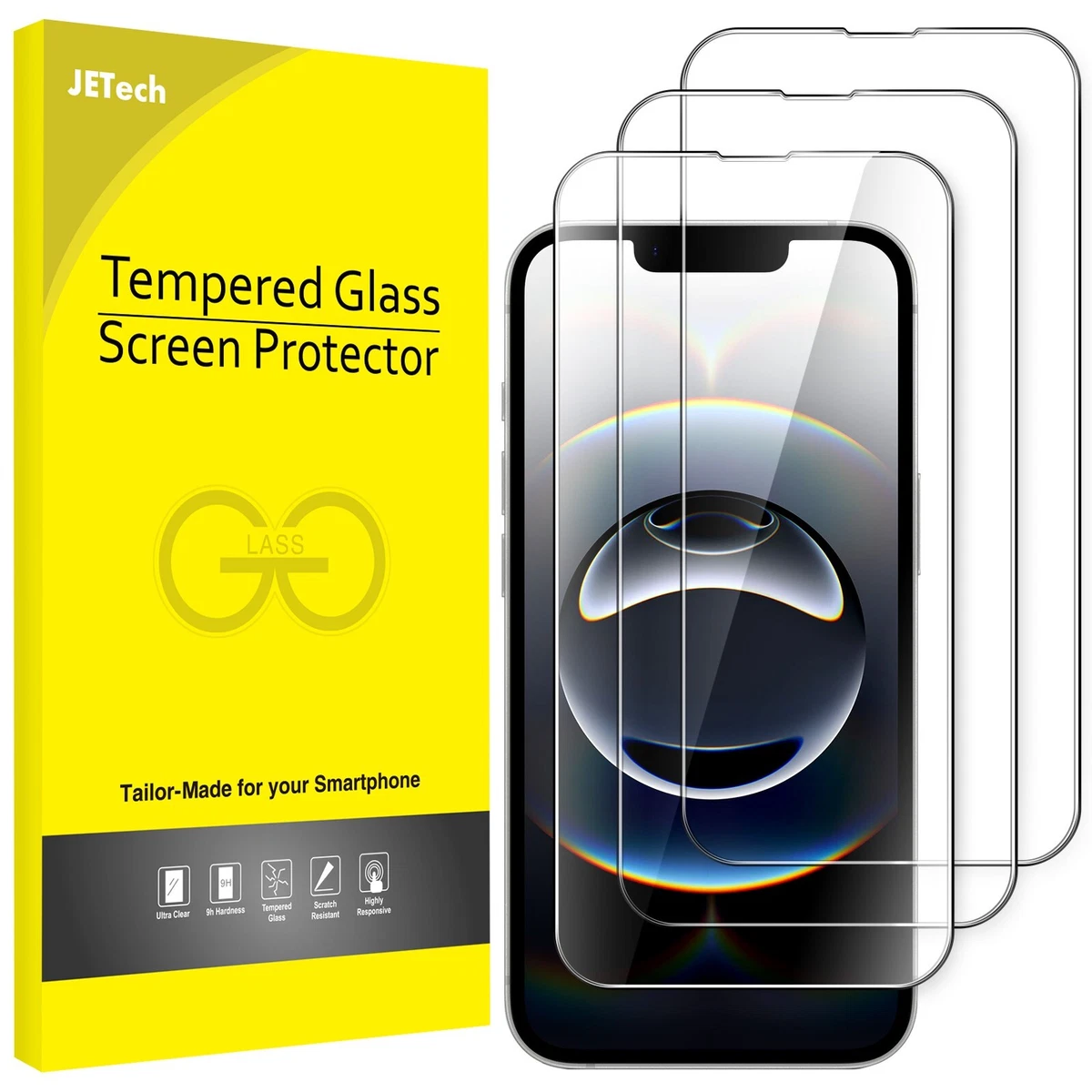 JETech 9H Onbreekbaar Screen Protector voor iPhone 17 6,3-Inch, Gehard Glas Militaire Kwaliteit Film Schermbeschermer met Eenvoudige Installatietool, HD Doorzichtig, 3-Stuks