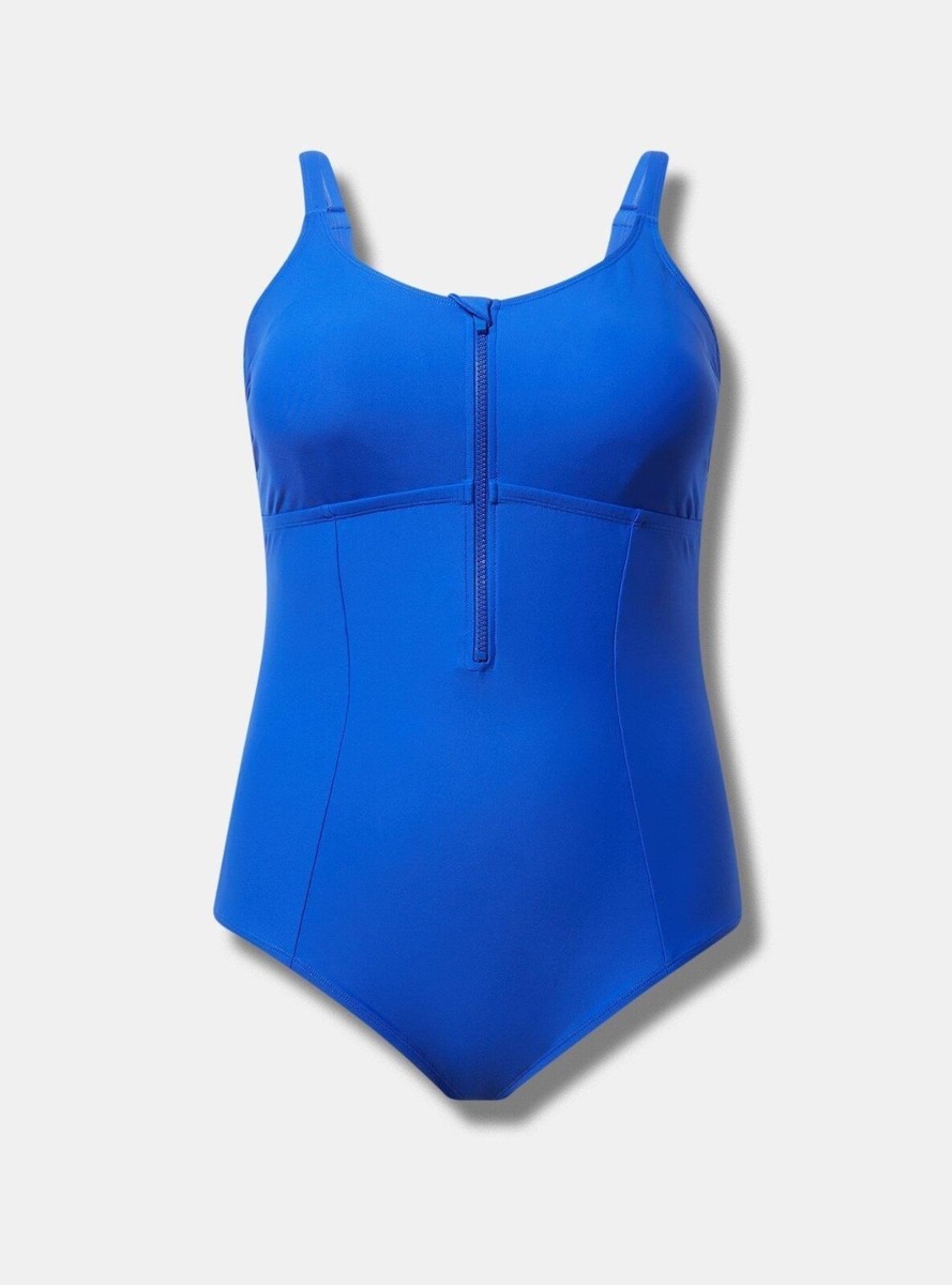 【NONCODE】triche unbalanced corset one piece Torrid Corset Shape Swim One Piece Electric Blue Zip Front