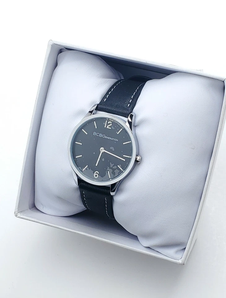 Women's BCBGeneration Silver Tone Black leather Band BCBG Watch 33mm GN50727003 - image 3 of 4