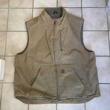 CARHARTT Mens Vest Extra Large XL V33 CML Duck Canvas Sherpa Lined