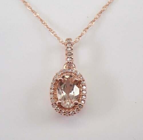 4Ct Oval Cut Simulated Morganite & Diamond Pendant 14K Rose Gold Plated Silver - Picture 1 of 4