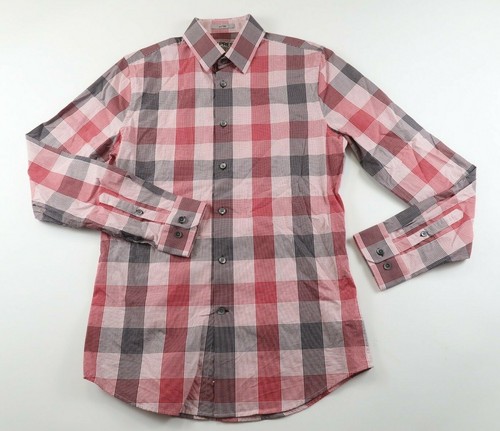 Black Gray Plaid Dress Shirt S 