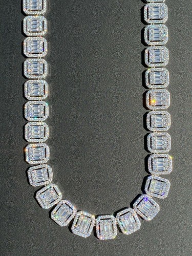 Real 925 Sterling Silver Big Baguette 