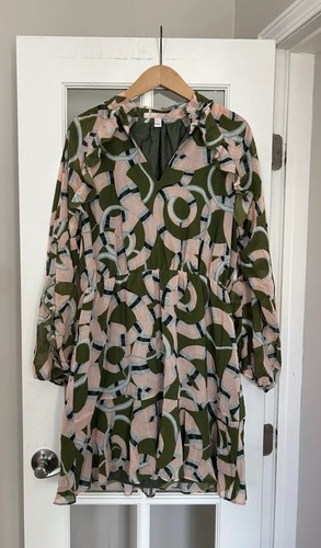 Hutch Medusa Moments Green Pink Mini Ruffle Long Sleeve Mini Dress Size L