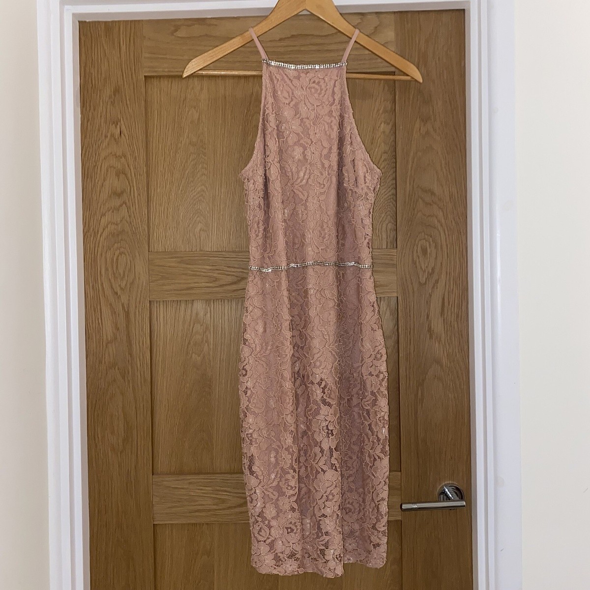 Missguided Dusty Pink Lace Dress with Diamantes | eBay UK