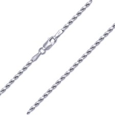 14K Solid White Gold Diamond Cut Rope Necklace Chain 2mm 16-24" - Link Men Women