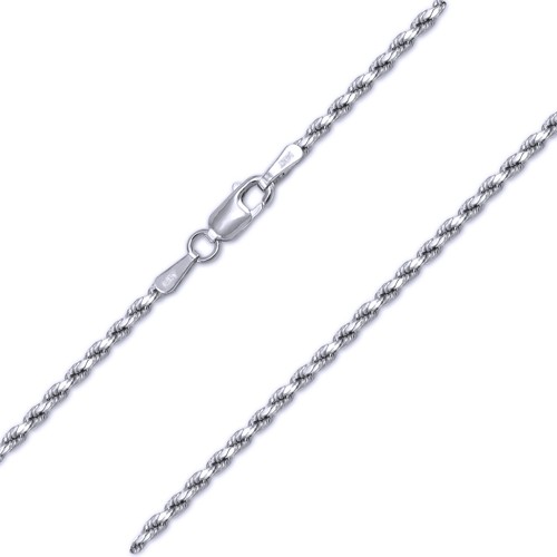 Cadena collar cuerda corte diamante oro blanco macizo 14K 2 mm 16-24" - eslabón hombres mujeres - Imagen 1 de 3