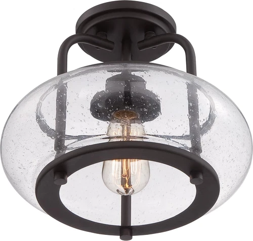 Old Bronze Hanging Light Semi-Flush Mount Ceiling Light Fixture 12 Inch 1-Light  - Picture 4 of 9