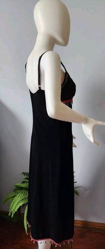 Betsey Johnson NY VTG Slip Dress Y2K Stretch Velvet Floral Lace Beaded Sz L - Picture 21 of 24