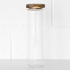 Tall 1.5 Litre Glass Pasta Storage Jar with Wooden Lid Cereal Rice Canister Pot