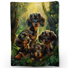Cute Dachshund in Forest Flannel Throw Blanket Soft Cozy Lightweight Animal B...