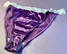 Women Panties,bikinis ILUSION Size S.Violet Satin Soft W/Fishnet Waistband decor