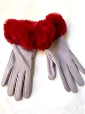 POWDER DESIGN  "Bettina" Gloves: Faux Fur Faux Suede Fuchsia Mist One Size NEW