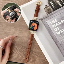 Leather Diamond Metal Buckle Slim Thin Strap for iWatch Ultra Series 10 5 1