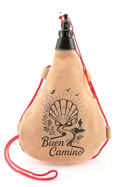 Bota de vino Camino de Santiago – piel auténtica, grabado láser artesanal