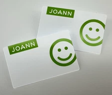 Joann Fabrics, Crafts Smiley Face Name Tag 2 Pack, Green & White W/ Pin Back NEW