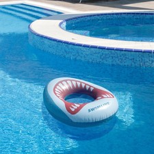 Swimline White and Gray Inflatable Kids Shark Mouth Pool Ring, 38-Inch