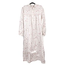 Barbizon VTG Floral Nightgown 1X Satin White Pink Blue Long Button Cuddleskin