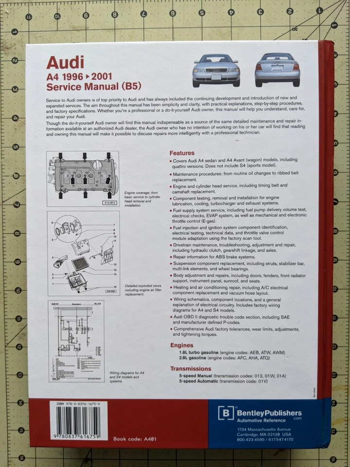 Manual de servicio Audi A4 1996-2001 1,8 L turbo, 2,8 L, incluye Avant y Quattro Foto 2 de 3