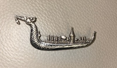 Silver Sterling Siam Dragon Boat Pin