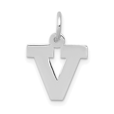 14k Weißgold kleiner Block Buchstabe V Initiale Charm Anhänger perfektes Geschenk für sie