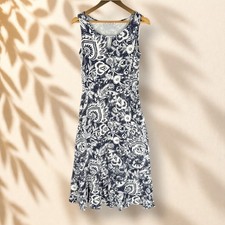 Talbots Dress Women PM Petite Blue Floral Sheath Midi Sleeveless Cotton Casual