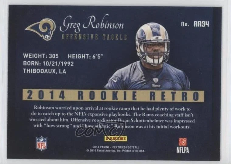 2014 Certified Retro Rookie Green Mirror /5 Greg Robinson #RR34 RC - Image 2 of 2