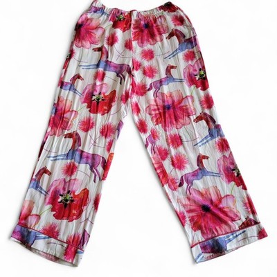 Equisite Elements Of Style Women Pijama Pants Poppy Flowers Horses Size  L