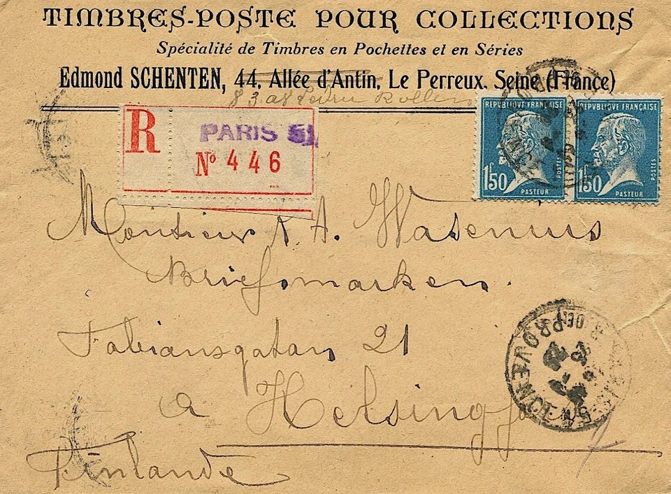 Lettre recommandée de Paris vers Helsinki - 23 septembre 1929 - Photo 1/1