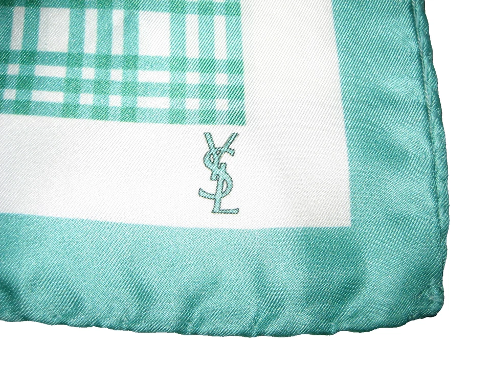 $140 NEW Mens Yves Saint Laurent YSL Green Silk Handkerchief Pocket Square 13x13 - Image 3 of 4