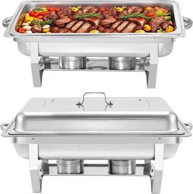 9L Rectangular Chafing Dish Set Food Warmer Buffet Warming for Banquet Party 2pc