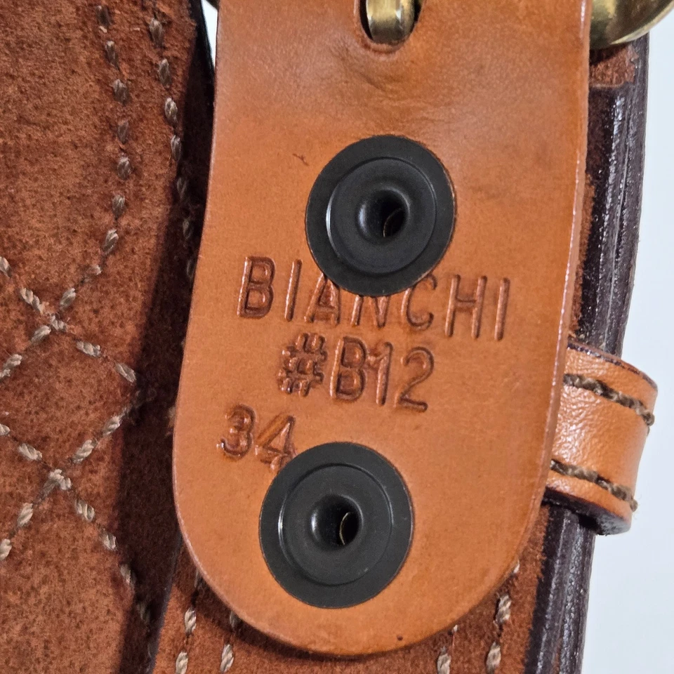 Bianchi B12 Sz 34 Reversible Stitched Leather + Suede Western Belt Brass Buckle - Image 3 of 4