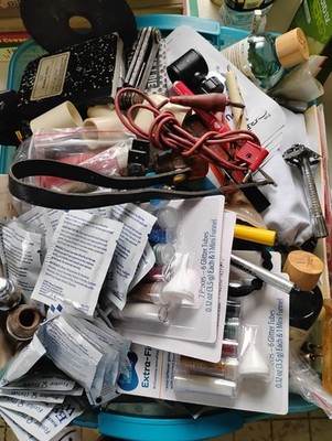 Lot Of Various Small Misc. Junk Drawer Items Box-6in X 6in X 6in SEE DESCRIPTION