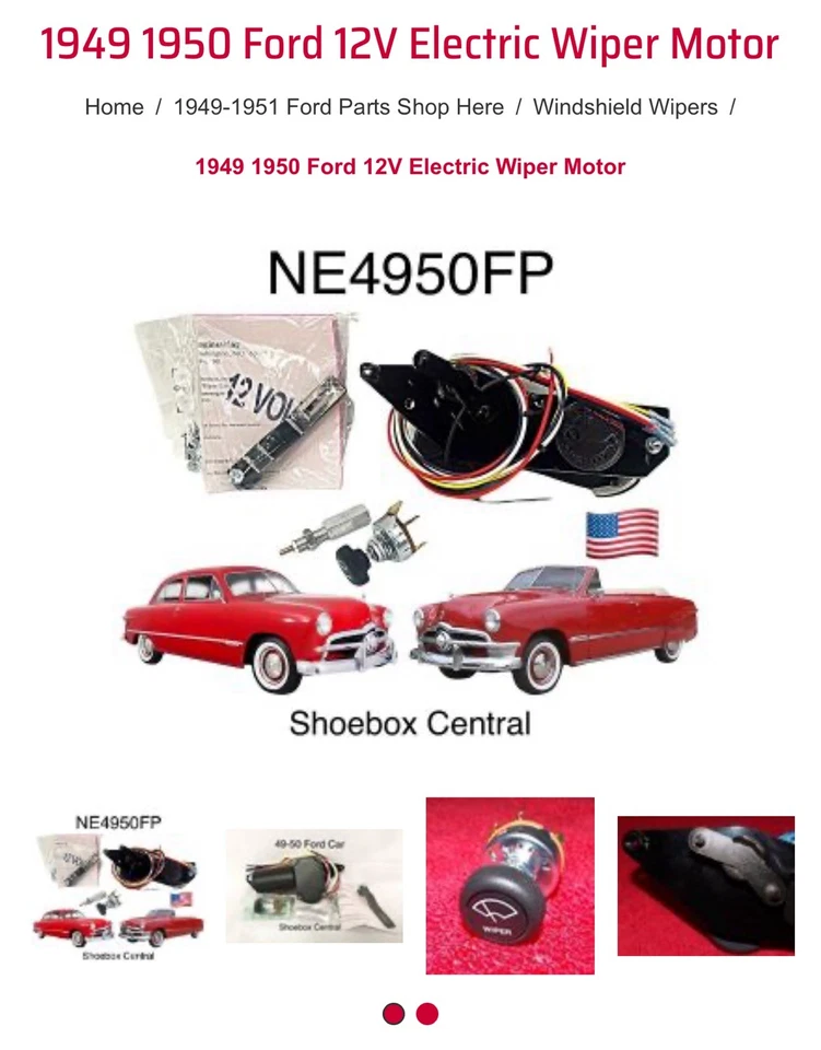 1949 1950 Ford 12V Electric Wiper Motor Kit w/ shaft extension - Image 3 of 4