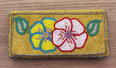 Native American Beaded Wallet Or Check Book Holder Leather
