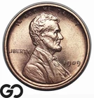 1909 Lincoln Cent Wheat Penny, Lustrous Near Gem BU++ RD