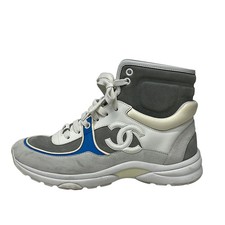 CHANEL - G33726 Gray White Blue Suede Leather Chemical Fiber Women's Sneakers