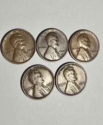 1910-S 1913-S 1923-S 1922-D 1924-D Lot of 5 F - XF Lincoln Cents Penny