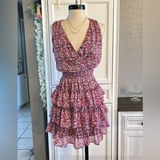 XSmall Navy Blue & Pink Floral Ruffle Mini Dress Western Summer Cowgirl