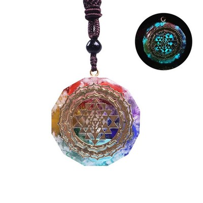 Day Day Up Orgonite Necklace Sri Yantra Luminous Pendant Sacred Geometry Chak...